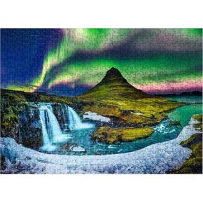 MyPuzzle Northern Lights Aurora Borealis في Kirkjufell في أيسلندا - Premium 1000 قطعة بانورت بانورز للبالغين