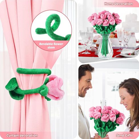 18 PCS Plush Rose Flower Flower محشوة بالثني ، لعبة باقة باقة ، ناعمة الأزهار 12.6 بوصة للتخرج 2025 عيد الأم عيد الحب فتاة صديقة للعائلة والأصدقاء (سلسلة وردية) in Saudi Arabia