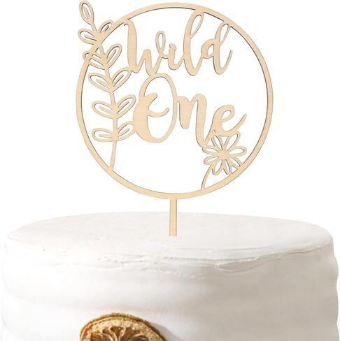 Two Wild Wooden Cake Topper - اثنان من زخارف حفلة عيد ميلاد برية ، ديكور كعكة Safari Jungle Safari ، الكعكة الأولى في عيد الميلاد ، ديكور زهرة الطبيعة البرية (Two Wild Cake Topper) in Kuwait