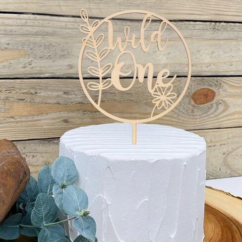 Two Wild Wooden Cake Topper - اثنان من زخارف حفلة عيد ميلاد برية ، ديكور كعكة Safari Jungle Safari ، الكعكة الأولى في عيد الميلاد ، ديكور زهرة الطبيعة البرية (Two Wild Cake Topper) in Kuwait