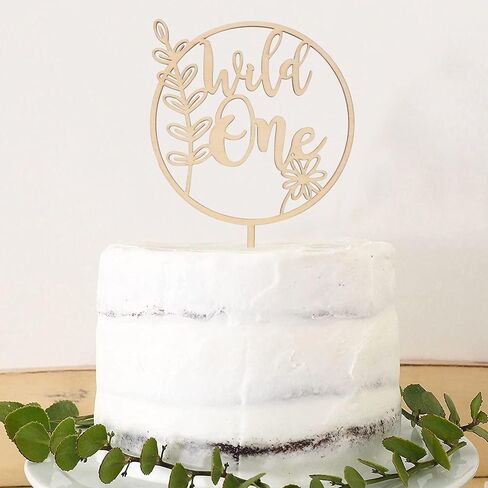 Two Wild Wooden Cake Topper - اثنان من زخارف حفلة عيد ميلاد برية ، ديكور كعكة Safari Jungle Safari ، الكعكة الأولى في عيد الميلاد ، ديكور زهرة الطبيعة البرية (Two Wild Cake Topper) in Kuwait