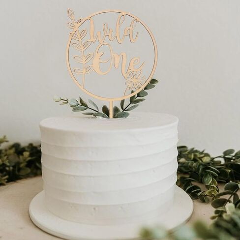 Two Wild Wooden Cake Topper - اثنان من زخارف حفلة عيد ميلاد برية ، ديكور كعكة Safari Jungle Safari ، الكعكة الأولى في عيد الميلاد ، ديكور زهرة الطبيعة البرية (Two Wild Cake Topper) in Kuwait