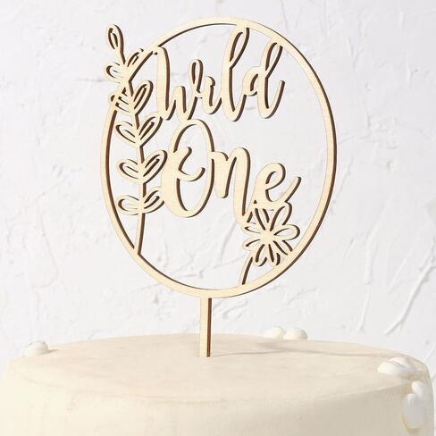 Two Wild Wooden Cake Topper - اثنان من زخارف حفلة عيد ميلاد برية ، ديكور كعكة Safari Jungle Safari ، الكعكة الأولى في عيد الميلاد ، ديكور زهرة الطبيعة البرية (Two Wild Cake Topper) in Kuwait