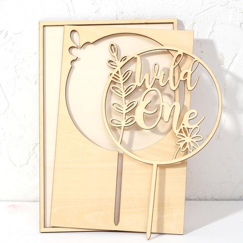 Two Wild Wooden Cake Topper - اثنان من زخارف حفلة عيد ميلاد برية ، ديكور كعكة Safari Jungle Safari ، الكعكة الأولى في عيد الميلاد ، ديكور زهرة الطبيعة البرية (Two Wild Cake Topper) in Kuwait