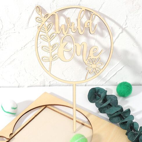Two Wild Wooden Cake Topper - اثنان من زخارف حفلة عيد ميلاد برية ، ديكور كعكة Safari Jungle Safari ، الكعكة الأولى في عيد الميلاد ، ديكور زهرة الطبيعة البرية (Two Wild Cake Topper) in Kuwait