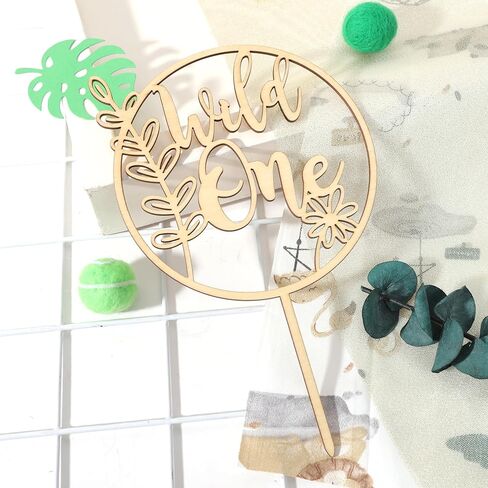 Two Wild Wooden Cake Topper - اثنان من زخارف حفلة عيد ميلاد برية ، ديكور كعكة Safari Jungle Safari ، الكعكة الأولى في عيد الميلاد ، ديكور زهرة الطبيعة البرية (Two Wild Cake Topper) in Kuwait