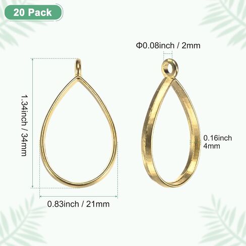 20-Pack Open Bezels for Resin, Teardrop Shape Open Back Bezel Pendants for Resin Jewelry Making/DIY Earrings Necklace, Alloy Hollow Frame Pendants [Gold Tone] in Saudi Arabia