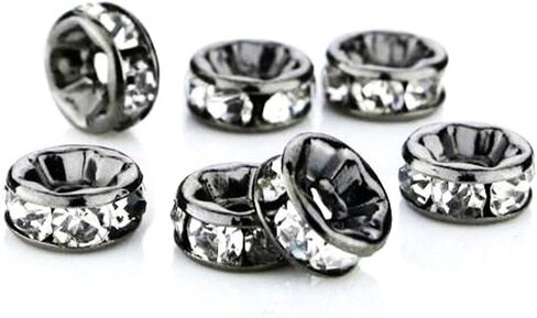 RUBYCA 100PCS Round Rondelle Spacer Bead Gunmetal Black 6mm White Clear Czech Crystal in Saudi Arabia
