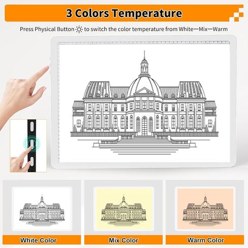 Light Pad for Diamond Painting, Rechargeble A4 Art Tracing Light Board, 3 Colors 6 Levels Brightness Ultra-Slim Tracing Light Box for Weeding Vinyl Drawing Diamond Painting Sketching in Saudi Arabia