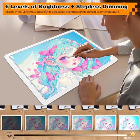 Light Pad for Diamond Painting, Rechargeble A4 Art Tracing Light Board, 3 Colors 6 Levels Brightness Ultra-Slim Tracing Light Box for Weeding Vinyl Drawing Diamond Painting Sketching in Saudi Arabia
