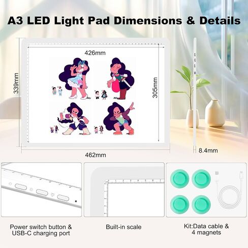 Light Pad for Diamond Painting, Rechargeble A4 Art Tracing Light Board, 3 Colors 6 Levels Brightness Ultra-Slim Tracing Light Box for Weeding Vinyl Drawing Diamond Painting Sketching in Saudi Arabia