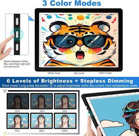 Light Pad for Diamond Painting, Rechargeble A4 Art Tracing Light Board, 3 Colors 6 Levels Brightness Ultra-Slim Tracing Light Box for Weeding Vinyl Drawing Diamond Painting Sketching in Saudi Arabia