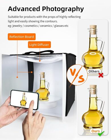 Glendan Photo Studio Light Box Photography: 20"x20" Large Photo Box with 2 Light Panels (240 LED Lights) - Professional Photo Booth with 6 Kinds Double-Sided Color Backdrops for Product Photography in Kuwait