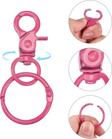 uxcell Swivel Clasps Lanyard Snap Hook with Binder Rings, 44mm Colorful Lobster Claw Clasp for Keys Organization, DIY Crafting, Black, 2Pcs in Kuwait