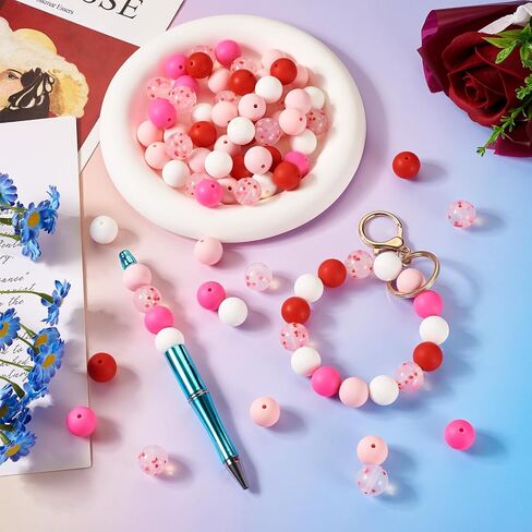 FASHEWELRY 40Pcs Clear Round Silicone Beads Confetti Silicone Focal Beads 9mm 12mm Polka Dots Rubber Beads for Nurse Pens Keychain Making in Saudi Arabia