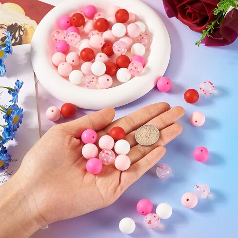FASHEWELRY 40Pcs Clear Round Silicone Beads Confetti Silicone Focal Beads 9mm 12mm Polka Dots Rubber Beads for Nurse Pens Keychain Making in Saudi Arabia
