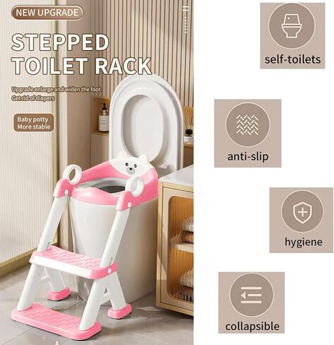 PandaEar Toilet Potty Training Seat with Step Stool Ladder, Comfortable Safe Potty Seat with Anti-Slip Pads Ladder & Bear Design for Kids Boys Toddlers -Grey in Kuwait