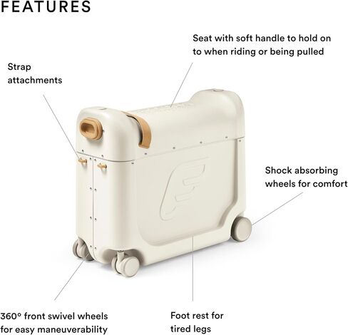 Stokke JetKids BedBox, Moonglow White - Ride-On Suitcase for Kids 2-7 Years Old (up to 77 lbs) - Transforms Into Bed - Includes Mattress, Decorative Stickers & Adjustable Carrying Strap in Kuwait