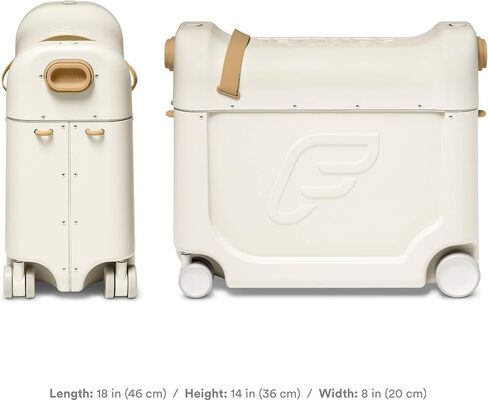 Stokke JetKids BedBox, Moonglow White - Ride-On Suitcase for Kids 2-7 Years Old (up to 77 lbs) - Transforms Into Bed - Includes Mattress, Decorative Stickers & Adjustable Carrying Strap in Kuwait