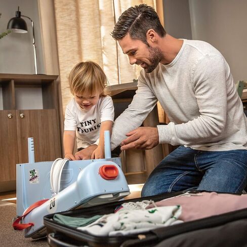 Stokke JetKids BedBox, Moonglow White - Ride-On Suitcase for Kids 2-7 Years Old (up to 77 lbs) - Transforms Into Bed - Includes Mattress, Decorative Stickers & Adjustable Carrying Strap in Kuwait