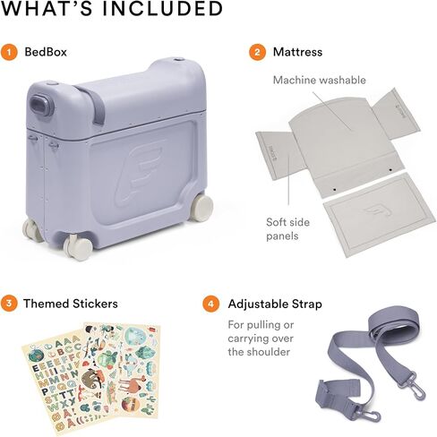 Stokke JetKids BedBox, Moonglow White - Ride-On Suitcase for Kids 2-7 Years Old (up to 77 lbs) - Transforms Into Bed - Includes Mattress, Decorative Stickers & Adjustable Carrying Strap in Kuwait