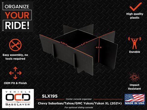 OCD للمركبة - منظم وحدة التحكم المركزية لسيارة Chevy Suburban/Tahoe/GMC Yukon/XL (وحدة تحكم كاملة مع مقاعد دلو فقط) (2015-2020) - صنع في الولايات المتحدة الأمريكية in Saudi Arabia