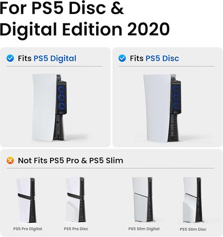 مروحة تبريد لملحقات PS5، مروحة تبريد هادئة مطورة من KIWIHOME مع سرعة تلقائية، ومنفذ LED ووحدة تحكم USB لقرص PS5/الإصدار الرقمي 2020، وليس لجهاز PS5 Slim وPS5 Pro الجديد in Kuwait