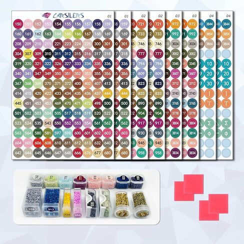 Carsilers Label Stickers for Diamond Art Storage Kits Boxes,576 Color Number Letters Symbols Stickers，Cross Stitch Supplies Diamond Painting Accessories with Blank Label and Wax，Round（1 Set） in Saudi Arabia
