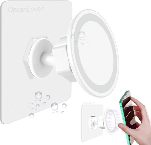 OCEANLOVE for MagSafe Wall Mount Magnetic Phone Holder, Self-Adhesive, Rotatable Ball, Waterproof, Compatible with iPhone 16/15/14/13/12 and All Phones, Shower Mirror Car Gym Bathroom Kitchen (Black) in Kuwait