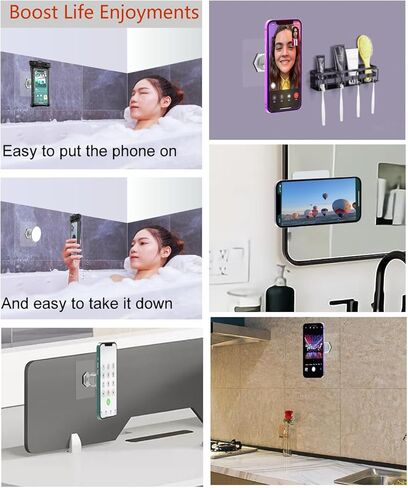 OCEANLOVE for MagSafe Wall Mount Magnetic Phone Holder, Self-Adhesive, Rotatable Ball, Waterproof, Compatible with iPhone 16/15/14/13/12 and All Phones, Shower Mirror Car Gym Bathroom Kitchen (Black) in Kuwait