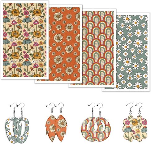 Whaline 20Pcs Boho Floral Clay Transfer Paper Groovy Daisy Flowers Rainbow Transfer Paper Retro Clay Transfer Paper for DIY Art Crafts Polymer Clay Jewelry Earrings Making Supplies, 2.7 x 4.7 Inch in Saudi Arabia