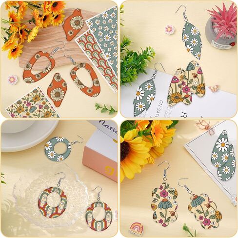 Whaline 20Pcs Boho Floral Clay Transfer Paper Groovy Daisy Flowers Rainbow Transfer Paper Retro Clay Transfer Paper for DIY Art Crafts Polymer Clay Jewelry Earrings Making Supplies, 2.7 x 4.7 Inch in Saudi Arabia