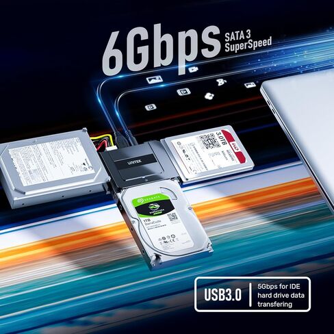 Unitek USB 3.0 to IDE and SATA Converter External Hard Drive Adapter Kit for Universal 2.5/3.5 HDD/SSD Hard Drive Disk, One Touch Backup Function, Included 12V/2A Power Adapter in Kuwait