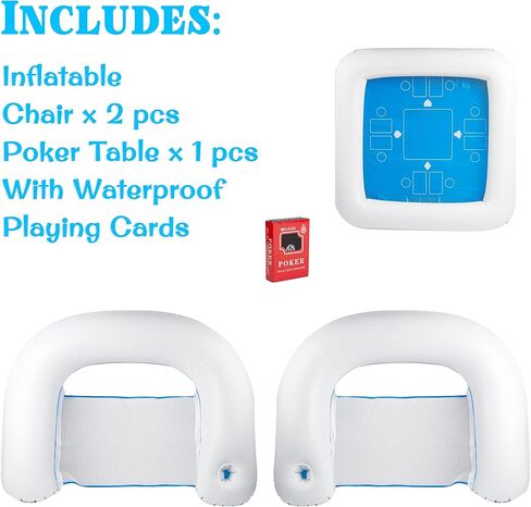 Zento Table for Pool Inflatable Game Station Set with Waterproof Playing Cards Poker Game Deck and Chairs - Card Table with Inflatable Seats for Fun in The Water by The Beach Pool in Kuwait