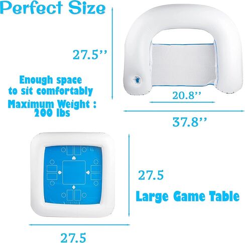 Zento Table for Pool Inflatable Game Station Set with Waterproof Playing Cards Poker Game Deck and Chairs - Card Table with Inflatable Seats for Fun in The Water by The Beach Pool in Kuwait