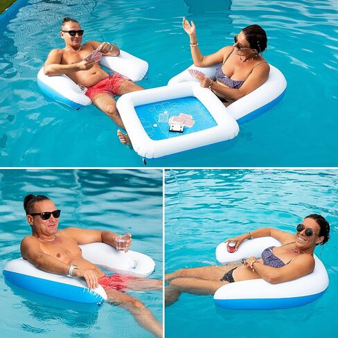 Zento Table for Pool Inflatable Game Station Set with Waterproof Playing Cards Poker Game Deck and Chairs - Card Table with Inflatable Seats for Fun in The Water by The Beach Pool in Kuwait