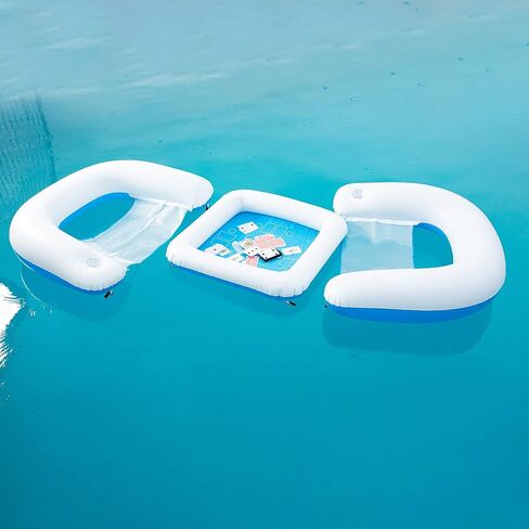Zento Table for Pool Inflatable Game Station Set with Waterproof Playing Cards Poker Game Deck and Chairs - Card Table with Inflatable Seats for Fun in The Water by The Beach Pool in Kuwait