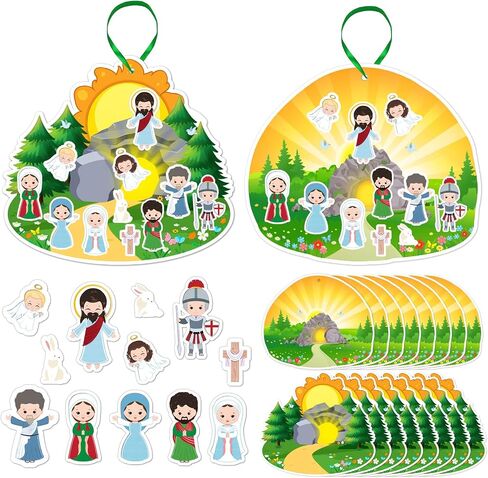 16PCS Easter Crafts for Kids Religious Gifts Make an Easter He Lives Stickers Scenes Resurrection Scene Sticker Ornaments Christian Jesus Stickers Party Favor for Classroom in Saudi Arabia