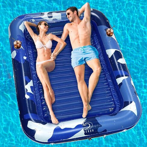 Larger Inflatable Tanning Pool Lounger Float, Heavy Duty 76" x 57" Thicken Suntan Tub Pool Floats with Removable Backrest & Cupholder, Navy Blue in Saudi Arabia