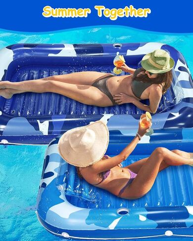 Larger Inflatable Tanning Pool Lounger Float, Heavy Duty 76" x 57" Thicken Suntan Tub Pool Floats with Removable Backrest & Cupholder, Navy Blue in Saudi Arabia