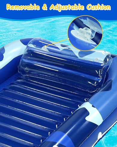 Larger Inflatable Tanning Pool Lounger Float, Heavy Duty 76" x 57" Thicken Suntan Tub Pool Floats with Removable Backrest & Cupholder, Navy Blue in Saudi Arabia