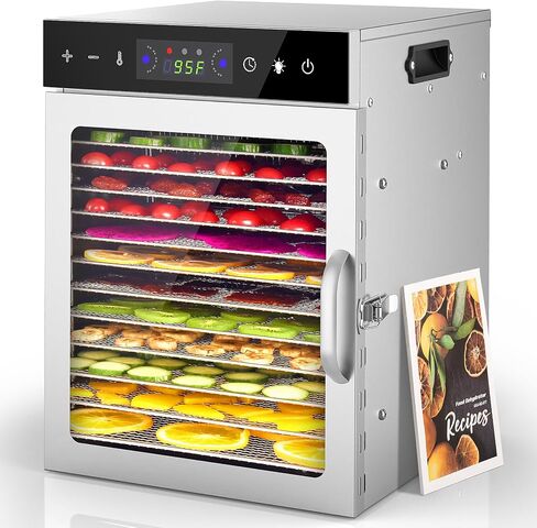 HOPERAN Food Dehydrator, 12 Stainless Steel Trays Dehydrators for Food and Jerky, Herbs, Fruit, Dehydrator Machine with Digital Timer and Temperature Control, Overheat Protection, Recipe Book Included in Kuwait