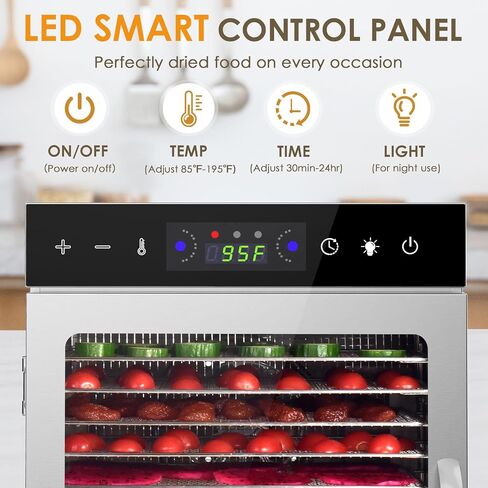 HOPERAN Food Dehydrator, 12 Stainless Steel Trays Dehydrators for Food and Jerky, Herbs, Fruit, Dehydrator Machine with Digital Timer and Temperature Control, Overheat Protection, Recipe Book Included in Kuwait