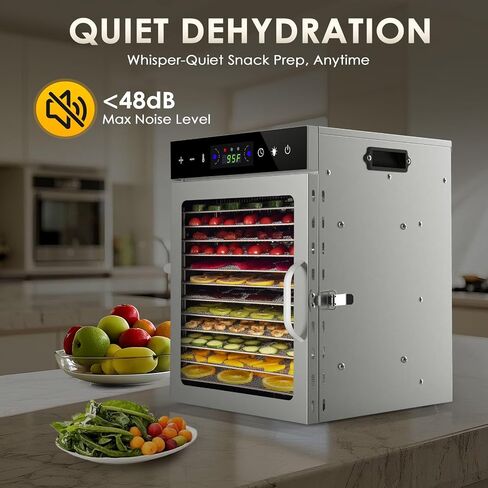 HOPERAN Food Dehydrator, 12 Stainless Steel Trays Dehydrators for Food and Jerky, Herbs, Fruit, Dehydrator Machine with Digital Timer and Temperature Control, Overheat Protection, Recipe Book Included in Kuwait