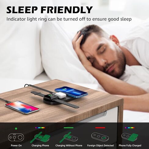 4 in 1 Wireless Charger Pad, 15W Wireless Charging Station without adapter for iPhone 14/13/12/11/X/8 Series, Wireless Charging Pad Compatible with Apple Watch (Only), AirPods 3 (with 1 USB C-A Cable) in Saudi Arabia