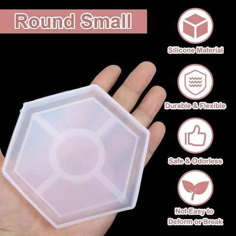 uxcell 2 Pcs Hexagon Small Coaster Silicone Resin Mould, Tray Moulds for Resin Casting, Epoxy Resin Moulds for Coasters Trays DIY Art Cup Bowl Mats, Candle Holder, Home Decoration, White in Saudi Arabia