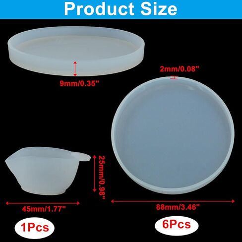 Round Coaster Silica Gel Molds Sets 3 Pcs Round and 3 Pcs Square Coaster Resin Molds with 1Pcs Silica Gel Mixing Cup for DIY Resin Coasters Bowl mats, Home Decoration and Candle Holders in Saudi Arabia