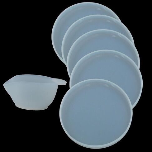 Round Coaster Silica Gel Molds Sets 3 Pcs Round and 3 Pcs Square Coaster Resin Molds with 1Pcs Silica Gel Mixing Cup for DIY Resin Coasters Bowl mats, Home Decoration and Candle Holders in Saudi Arabia