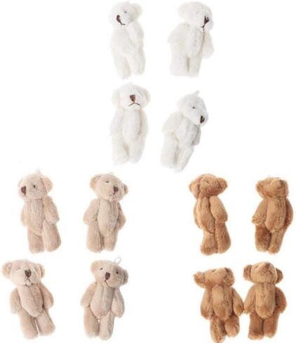 12Pcs 6CM Plush Small Joint Teddy Bear Bulk Stuffed Animal Toys Wedding Gift Box Doll Toy for Birthday Cake Wedding Decorations Party Favors Supplies Bag DIY Accessory,White&Beige&Brown in Saudi Arabia