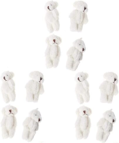 12Pcs 6CM Plush Small Joint Teddy Bear Bulk Stuffed Animal Toys Wedding Gift Box Doll Toy for Birthday Cake Wedding Decorations Party Favors Supplies Bag DIY Accessory,White&Beige&Brown in Saudi Arabia